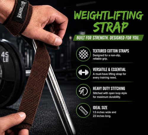 Image of Handler 23-Inch Weight Lifting Straps for Gym Workout - Wrist Support Wraps for Deadlifts, Calisthenics, Boxing & Strength Training - Non-Slip Grip, Neoprene Padded Gym Accessories for Men & Women (Brown, 23 Inches)