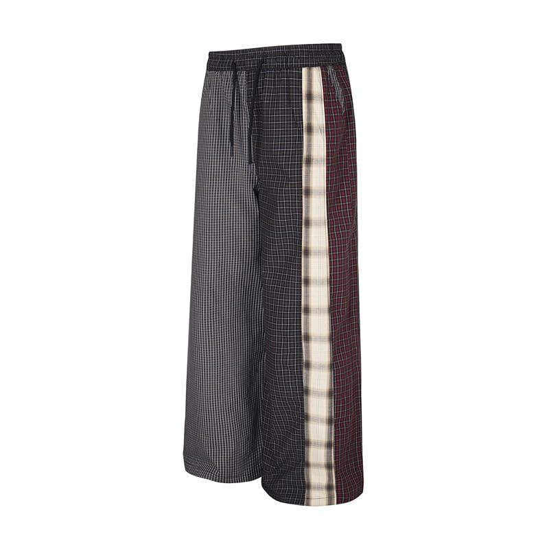 Men's Pants Spring Summer Plaid Patchwork Elastic Waist Wide Leg Casual Trouser for Men3