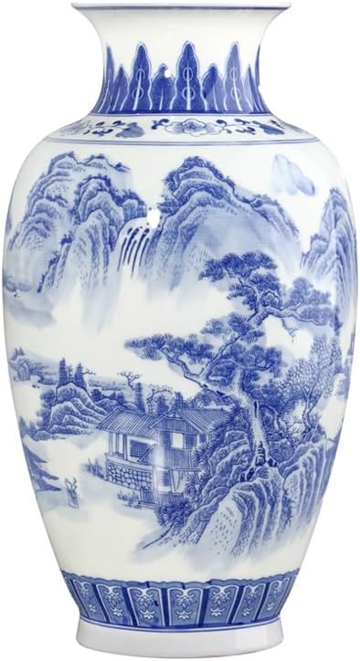 N/A 青と白の山水セラミック花瓶装飾ピース花瓶工芸品花瓶 青」