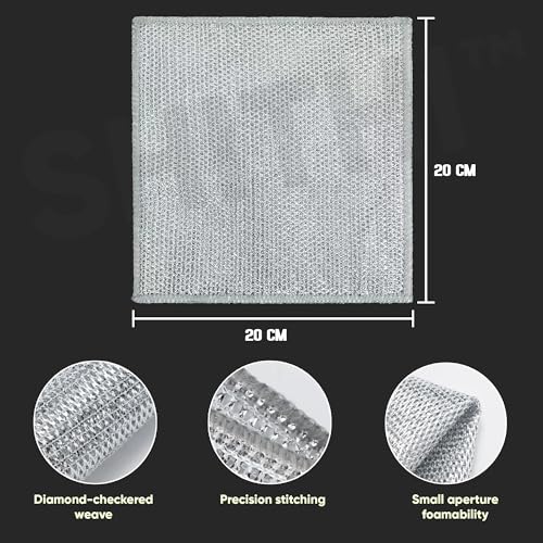 Image of SHITHI 13-Piece Cleaning Combo - 10 Reusable Stainless Steel Wire Dishcloths + 3 Tile & Gap Cleaning Brushes | Heavy-Duty Multipurpose Scrubber Set for Kitchen, Bathroom & Home Use