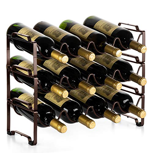 Bextsware 3 Tiers Stackable Metal Wine Rack, 12 Bottles Freestanding Holder Organizer Storage