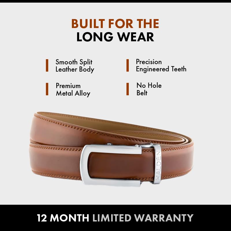 Image of HALDEN BURLEY Belts For Men Leather Original (Free Size Fits Up to 44 Inch Waist) Ratchet Straps, Unique Magnetic Auto-lock Buckle Formal Belts For Men