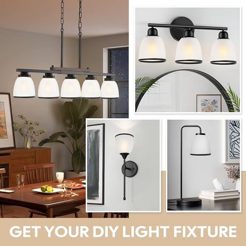 Image of Ceiling Fans Glass Shade Replacements, 3 Pack White Frosted Glass Shade Lampshades Round Black Border for Light Fixtures Chandelier Vanity Lights Wall Sconces Pendant Light, 1.65 In Fitter
