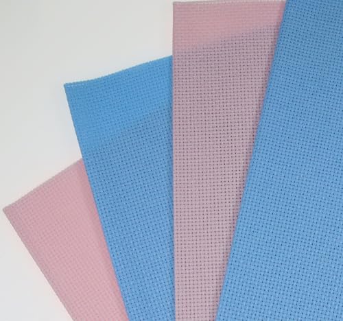 Image of KCS 4 /6 pc of 12 inch x 18 inch 30cmx45cm 16CT Counted Cotton Aida Cloth Cross Stitch Fabric (Light Blue+Pink, 4 pc)