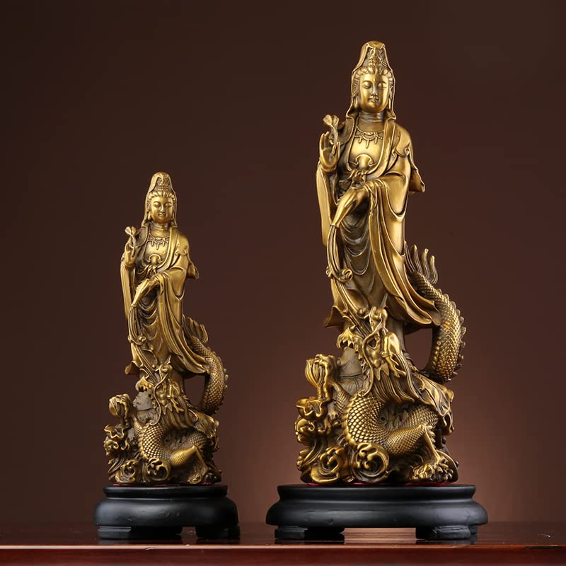 Amazon｜仏像 龍乗観音 観音像 立像 真鍮龍観音 騎龍観音 龍上観音