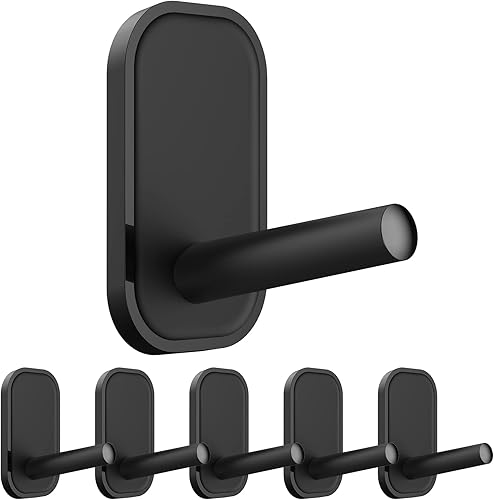 INNPLUS - Juego de ganchos adhesivos de 6 piezas, ganchos de pared autoadhesivos para toallas, abrigos, sombreros, bufandas y más (negro)