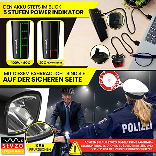 Dunlop Sports Fahrradlicht Set Fahrrad Licht - Extra helles LED mit Hochleistungs Akku -...