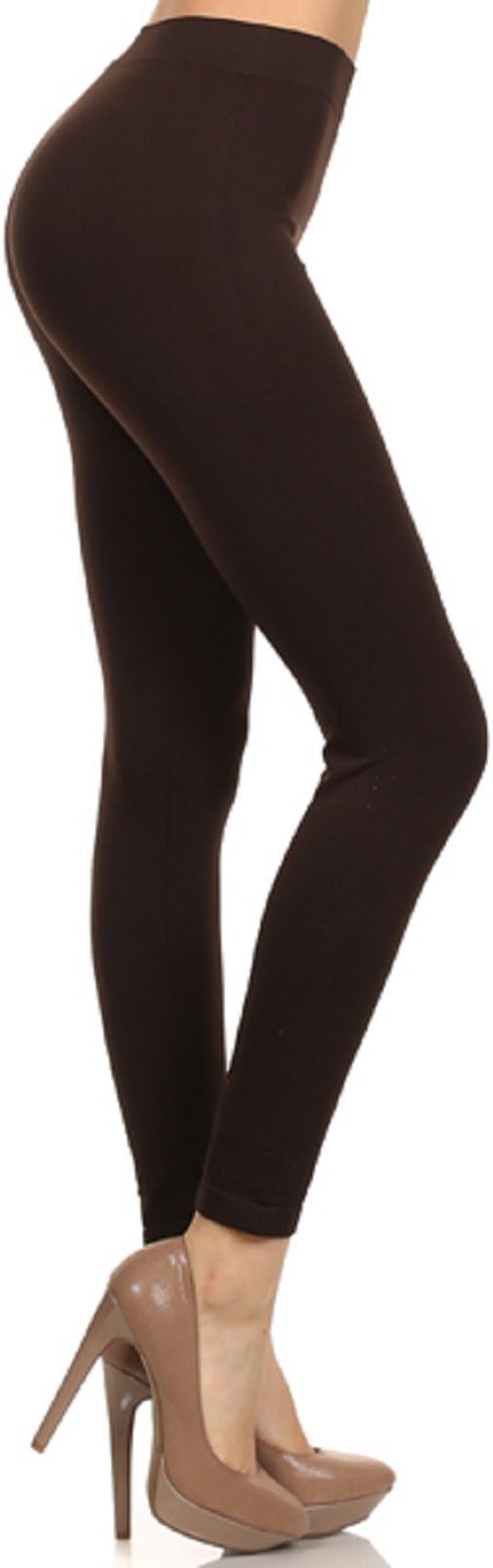 Neon Colored Seamless Full Length Leggings Stretchy Pants Athletic Tights (Brown)