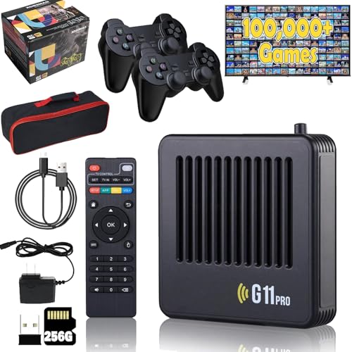 Yagerod 2026 Upgrade Retrowave G11 Pro 100000 Spiele, Retrowave G11, Retro Game Console 4K, Portable Plug & Play Video Games Mit 2/4 Kabellosen Dual- Controllern(128G-40000,2 Kabelloses Gamepad