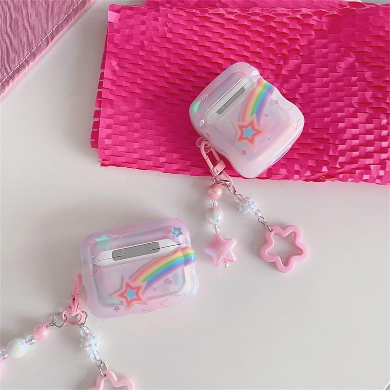 Miniatura 8 de Bonita funda Kawaii Rainbow Star para Airpod Pro de 2 generación 2022 con llavero diseño estético, compatible con Airpods Pro 2, funda para mujeres