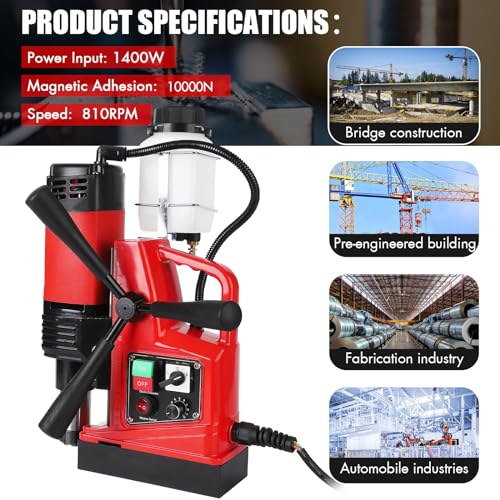 Image of Mag Drill Press, 1400W Power Magnetic Drill Presses, 2″ Boring Diameter, 810 RPM, 10 Speed for Industrial & Home Improvement