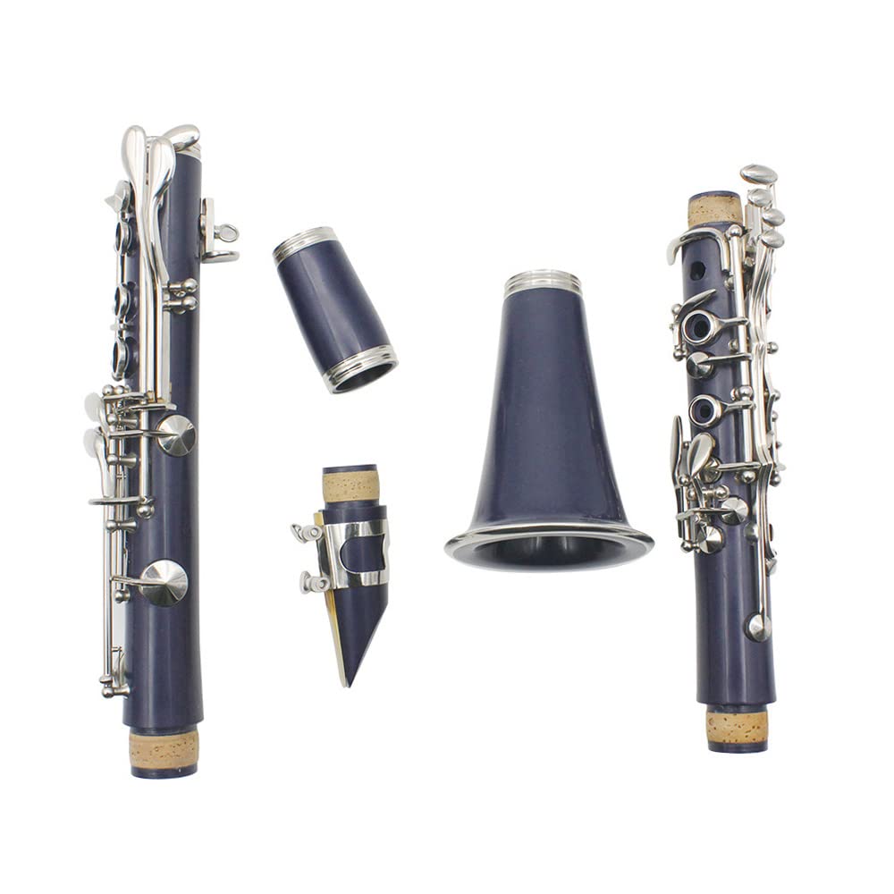 Klarinette ABS 17 Tonart bB Flach Sopran Binokularklarinette mit Reinigungstuch Handschuhe 10 Rohrblätter Schraubendreher Rohrblattetui Holzblasinstrument