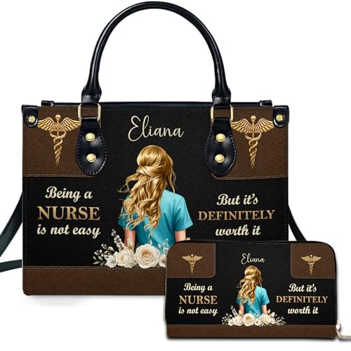 Personalized Christian Nurse Leather Handbag – Custom Medical Tote Bag Set for RN, Doctor – Appreciation Gift for Women (Being A Nurse Is Not Easy)