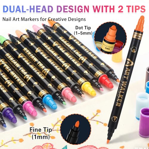Image of IONSGAKO 12 Colors Dual-head Nail Art Pens Set, Quick Dry Nail Polish Pens
