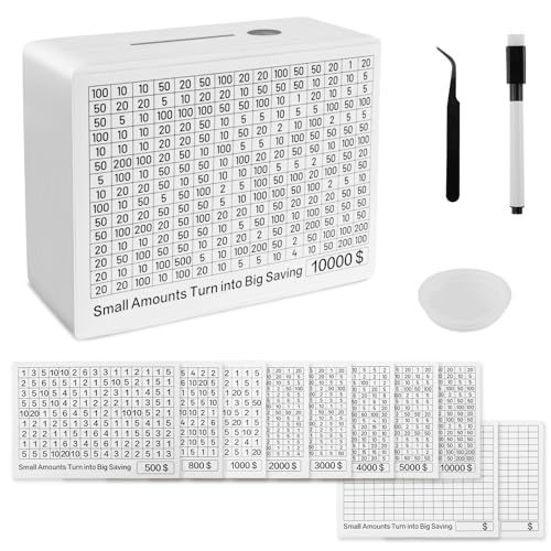 La Mejor Recopilación de Huchas más recomendados. 41 Hucha de Ahorro, Caja de Desafío de Ahorro de 10,000, Caja de Dinero de Madera, Caja de Ahorro de Una Pieza para Adultos, Caja de Monedas y Efectivo con Contador y 10 Etiquetas de...