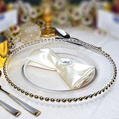 Decor Essentials Glass Charger Plate Beaded Gold Xmas Events Weddings 33cm Diameter Cover