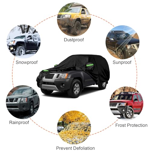 Image of Waterproof Car Covers Replace for 1999-2015 Nissan Xterra, 6 Layers All Weather Custom-fit Car Cover with Zipper Door & Windproof Strap for Snow Rain Dust Hail Protection