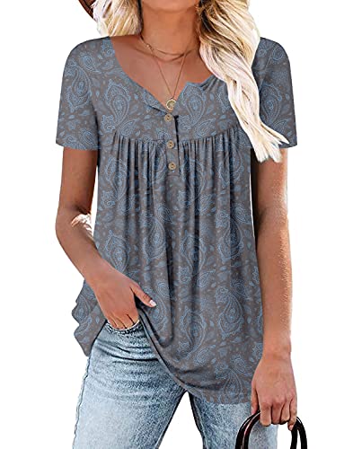 Mystry Zone Womens Henley V Neck Casual Blouse Button Down T Shirts Flare and Flowy Tops2
