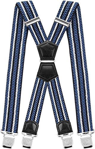 Mens Suspenders Very Strong Clips Heavy Duty Braces Big and Tall X Style (Blue White Black 2)