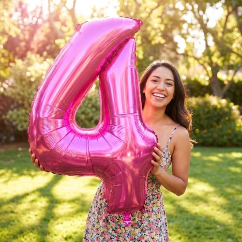 Image of YPSelected 32 Inch Large Foil Helium Number Balloon Birthday Wedding Party 0-9 (Rose Red, 4)