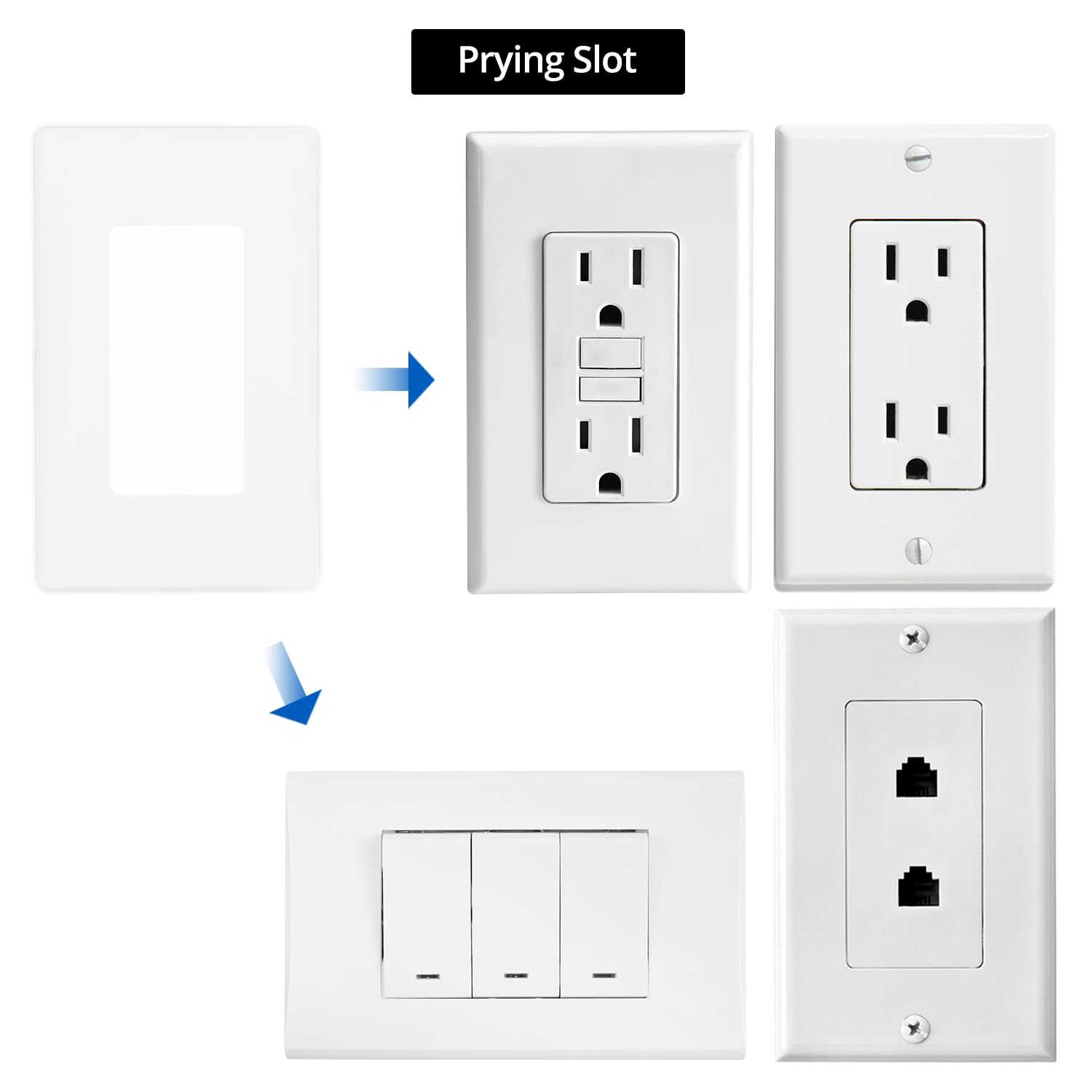 QWORK Placca da parete senza viti, confezione da 50, bianco sporco lucido, design moderno con caratteristiche di sicurezza nascoste