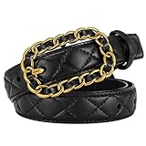 Karoukee Women Fashion Quilted Belt for Dresses Jeans Pants Designer Genuine Leather Ladies Belts with Braided Chain Buckle (Suitable for waist size 31'-34', Black)