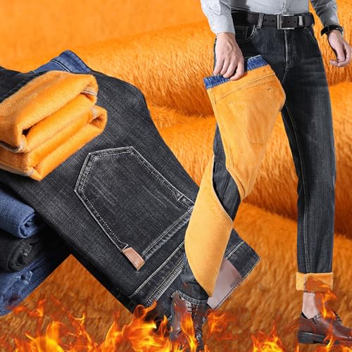 Jeans for Men Winter Fall Casual Breathable Fleece Thicken Lined Jeans Thermal Warm Loose Fit Business Denim Pants2