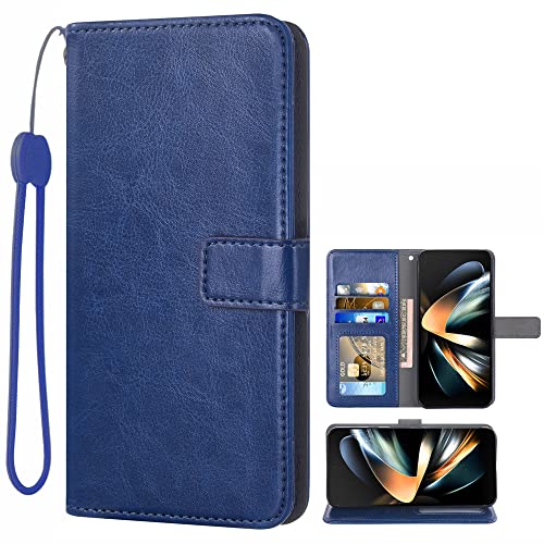 Asuwish Compatible with Samsung Galaxy Z Fold 4 5G 2022 Wallet Case Card Holder and Leather Flip Cover Stand Cell Accessories Phone Cases for Gaxaly ZFold4 Z4 Fold4 4Z ZFold45G Women Men Blue