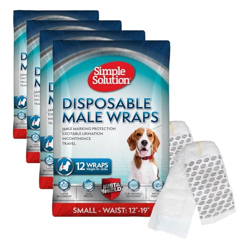 Image of Simple Solution Disposable Dog Wraps, Male Dog Diapers, Puppy Potty Training, Incontinence and Travel Protection, Wraps for Small Dogs, 12-19 Inch Waist, 30 Count (Pack of 4)