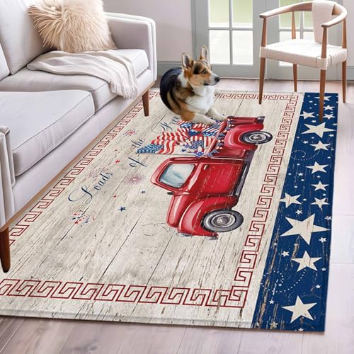 Teamery Round Area Rug 3ft, Vintage Farm Truck with Patriotic