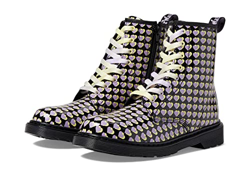 Image of Dr. Martens 1460 Lace Up Fashion Boot (Big Kid) Heart Overlay Patent Lamper 5 UK (US 6 Big Kid) M