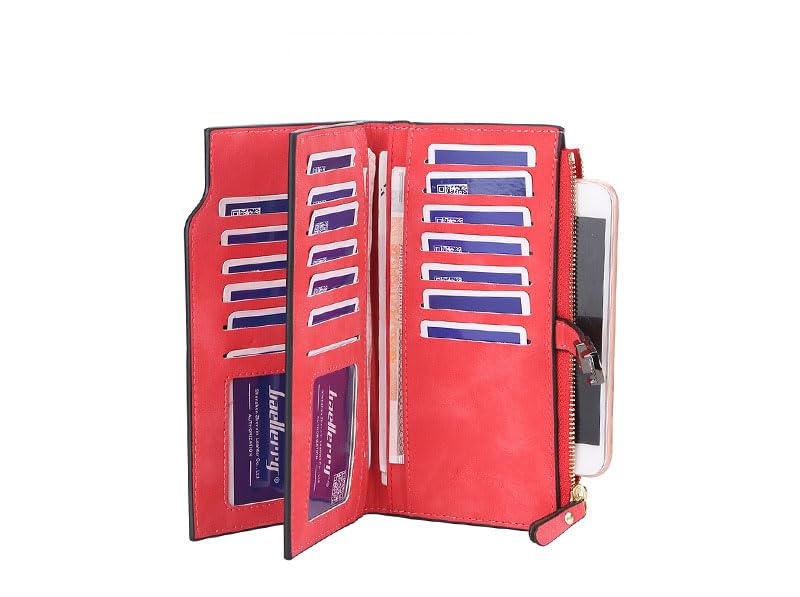 Women's Faux Leather Wallet, 26 Card Slots, 1 Zipper Pocket,3 Fold Large Capacity,Instant Magnetic Buckle,Handhold Long Purse For ID Card Bank Card Money Organization(6.26x4.15in) (Navy)3