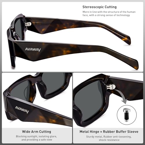 AVAWAY Acetate Rectangle Women Mens Sunglasses Polarized UV Protection Cool Wide Arm Category 3 Sun Shades Sunnies4