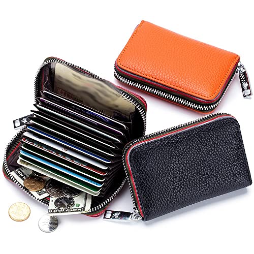 Leather Men Women Card Holder Small Zipper Wallet Solid Coin Purse Accordion Design RFID ID Business Credit Bags (Color : A) (D)3