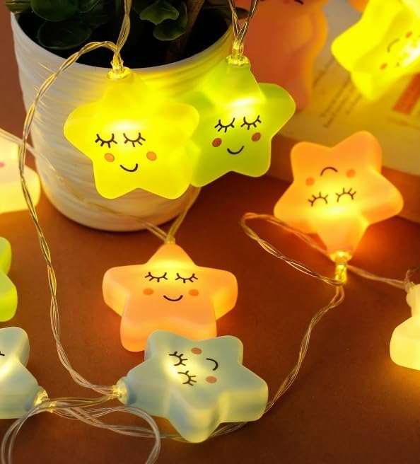 Image of Xenith 14 LED Smiling Cute Star Serial String Fairy Light Baby Night Light Cloud Light Cute Kids Night Lights for Decor Christmas Light Diwali Lighting for Home Decoration (Multicolor, 3.5 Meter)