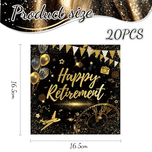 GlamRays 20 Stück Schwarz-Gold-Servietten für Partys, Feiern und den Ruhestand