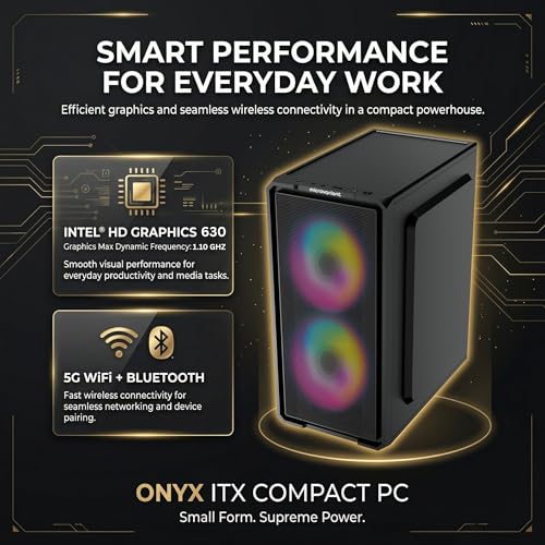 Image of Onyx ITX Compact PC | Core i5-7th Gen | 8GB DDR4 RAM | 256GB NVMe SSD | 5G WiFi+BT Dongle | HD Graphics | Windows 11 Pro+Office 21 | 2-Year Rapid Replacement Warranty