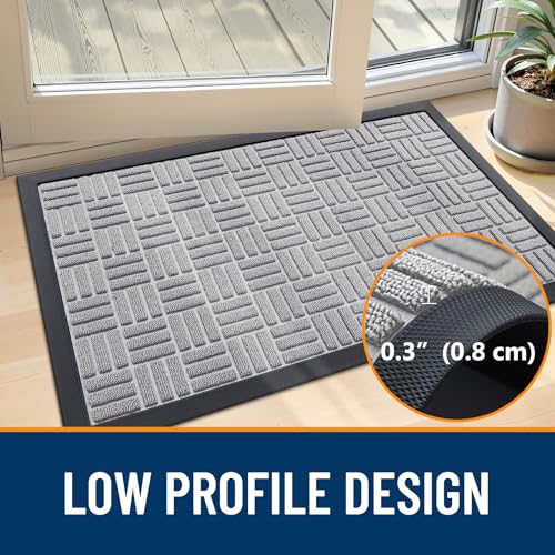 Image of OLANLY Front Door Mat Outside Entrance 29.5x17, Absorbent, Heavy Duty Sturdy Natural Rubber Doormat Indoor Outdoor, Non-Slip, Stain and Fade Resistant, Low Profile Floor Mat for Entryway, Light Gray