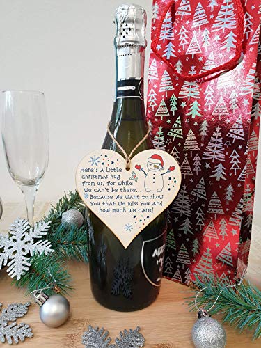 The Plum Penguin Handmade Wooden Hanging Heart Plaque Christmas Tree Bauble A Little Hug While We Can't Be There Card Alternative Long Distance Family Friends - Image 2