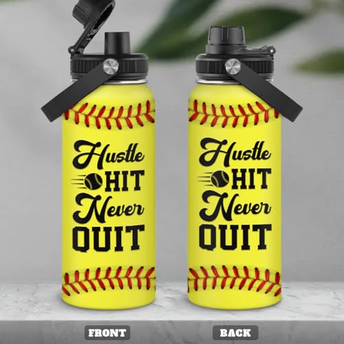 Image of SANDJEST Softball Water Bottle 32oz Stainless Steel Insulated Bottles for Men Women Sports Lovers Fan Players Coach - Softball Gifts for Birthday Christmas