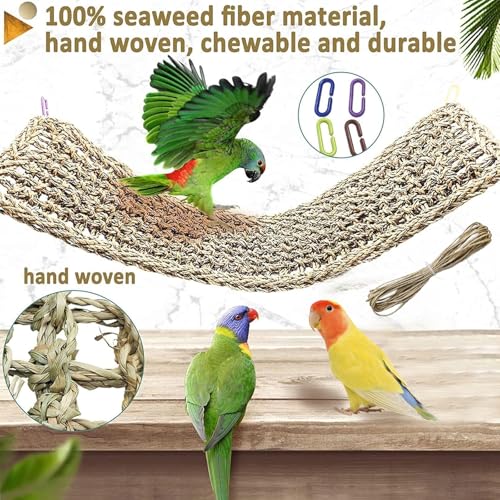 Image of Bird Seagrass Mat 16 x 7 inch Parrot Natural Grass Woven Net Hammock Parakeet Climbing Rope Ladder Mat Chew Toys Cage Accessories for Pigeon Cockatiel Conure Budgie Cockatoo Rat Hamster