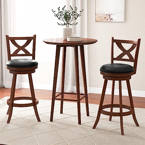 Conjunto de 2 butacos de bar clásicos COSTWAY, altura 30 pulgadas, respaldo abierto en forma de X, giratorios, para isla de cocina, pub, bistró, café o espresso miniatura 2