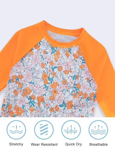 Image of Girls Swimsuit Long Sleeve Swim Shirt 3 Piece Rash Guard for Girls Bathing Suit with Boyshorts