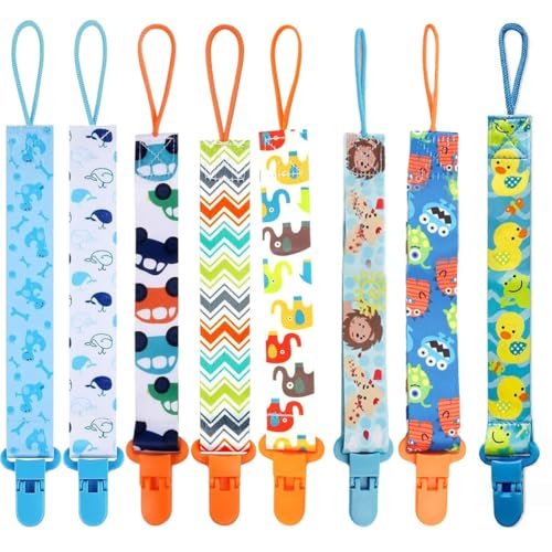 8 piezas de cadena de chupete de bebé, cadena de chupete de poliéster, juego de cadena de chupete