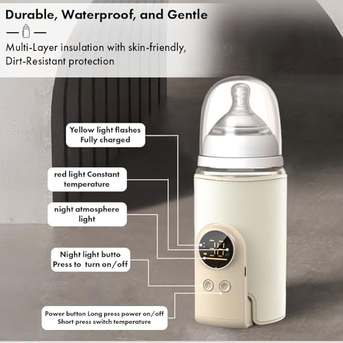 Image of StarAndDaisy Portable Baby Bottle Warmer for Kids /Electric Warmer with Strong Battery for 5 Feeds, Fast Type-C Charging, Built-in Temperature Sensor /Travel-Friendly & Time-Saving -Beige