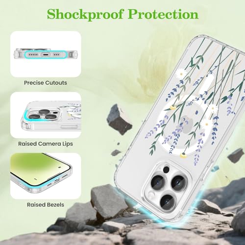 Coque transparente iPhone 14 Pro Max incassable fleur lavande avec aimant Magsafe - 5