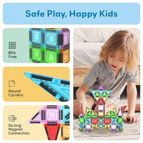 Image of PicassoTiles Nano Magnetic Tiles Travel Set with Storage Tin, Kids Ages 3+ | 39 colorful triangles, 11 squares, lid doubles as a play board, STEM learning, portable screen-free fun, expandable builds