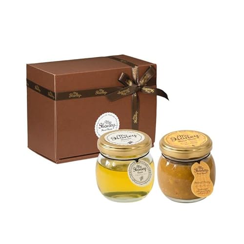 生はちみつ専門店 MY HONEY マイハニー アカシアハニーM90g+ピーナッツハニーM90g ブラウンギフトボックスS+MYHONEYロゴ入りリボン