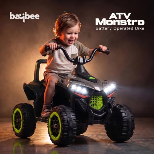 Image of Baybee Monstro Baby Electric Bike for Kids | Rechargeable Balance Bikes with LED Lights, USB, Music & Backrest | Beach ATV Dirt Bikes | 6V Battery Operated Kids Bike for 2-5 Years Boys Girls (Ash)