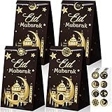 Yisong 28 Pack Eid Mubarak Party Favor Paper Bags Eid Al Fitr Party Candies Goodies Bags Mosque Ramadan Theme Printed Pattern Gift Bags for Muslim Eid Party Decoration Supplies (Black)